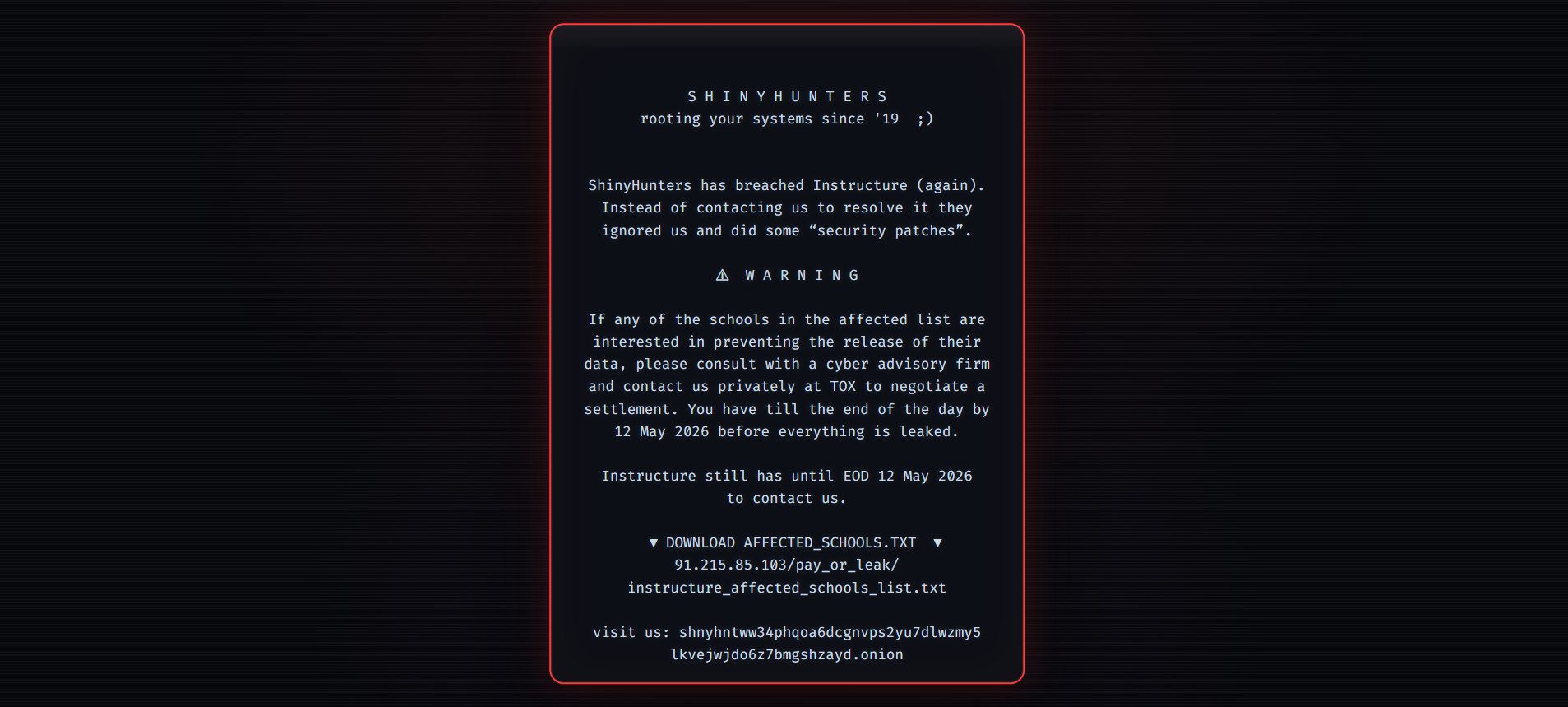 Instructure cyberattack results in widespread Canvas outage