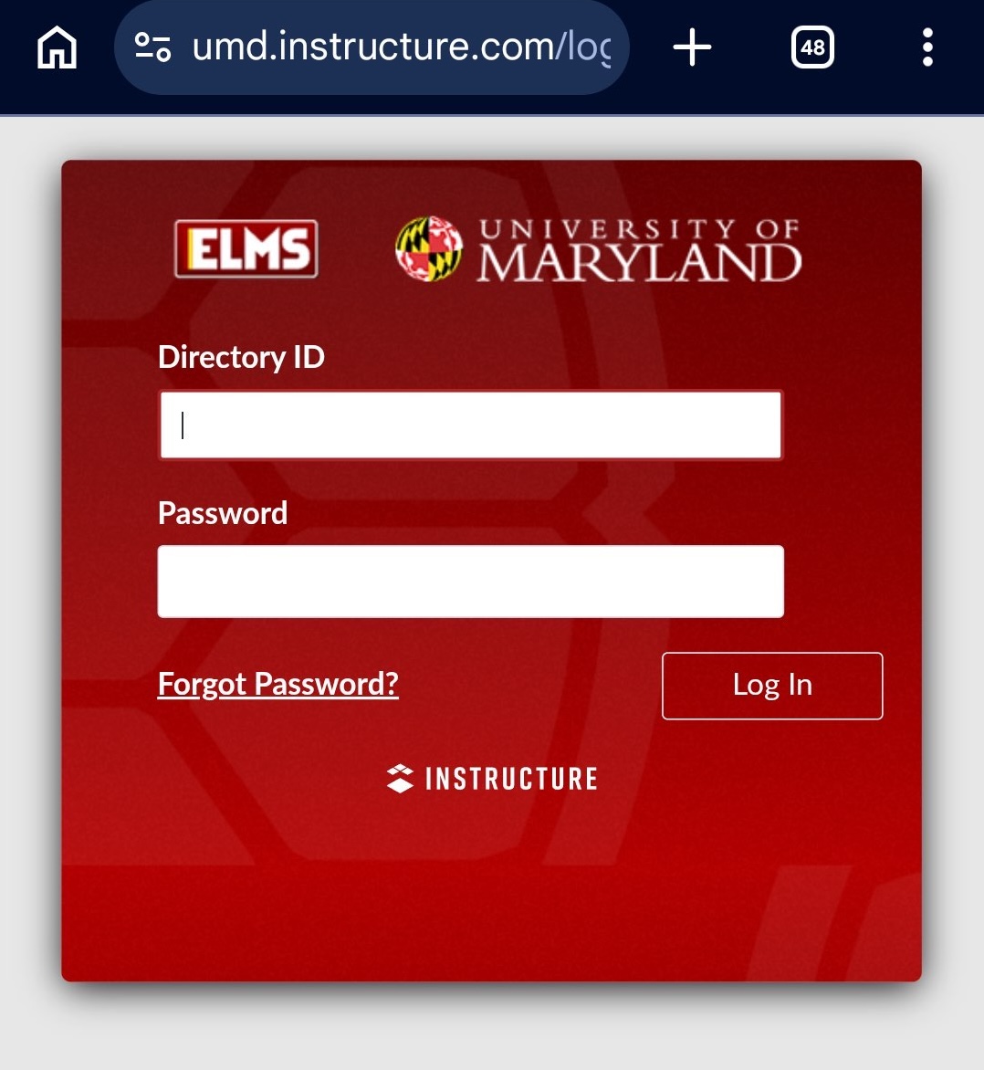 Alternate UMD Canvas login page, provided to the ZFJ by a student. ZFJ/Alvin Wu